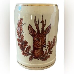 Vintage handgemalt ceramic deer antlers beer stein mug west Germany